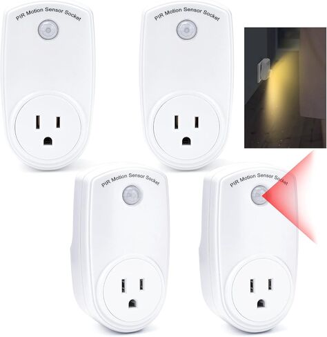 4 قطع من منافذ مستشعر الحركة، مقبس ضوء مستشعر الحركة PIR، مقبس ذكي للتحكم في الإضاءة الداخلية، زاوية واسعة 120 درجة ونطاق 19.7 قدم، مفتاح قابس مخرج كهربائي للغرف والممرات والكراجات in Kuwait