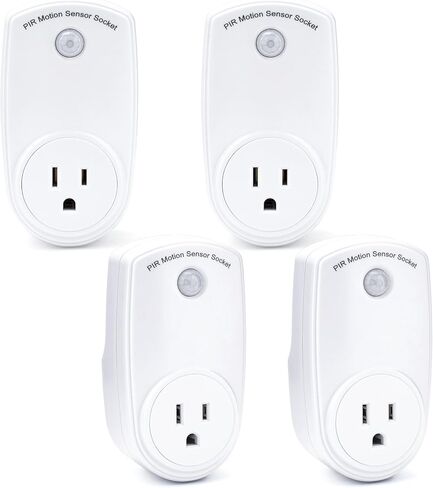 4 قطع من منافذ مستشعر الحركة، مقبس ضوء مستشعر الحركة PIR، مقبس ذكي للتحكم في الإضاءة الداخلية، زاوية واسعة 120 درجة ونطاق 19.7 قدم، مفتاح قابس مخرج كهربائي للغرف والممرات والكراجات in Kuwait