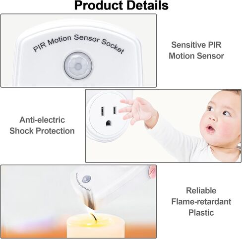 4 قطع من منافذ مستشعر الحركة، مقبس ضوء مستشعر الحركة PIR، مقبس ذكي للتحكم في الإضاءة الداخلية، زاوية واسعة 120 درجة ونطاق 19.7 قدم، مفتاح قابس مخرج كهربائي للغرف والممرات والكراجات in Kuwait