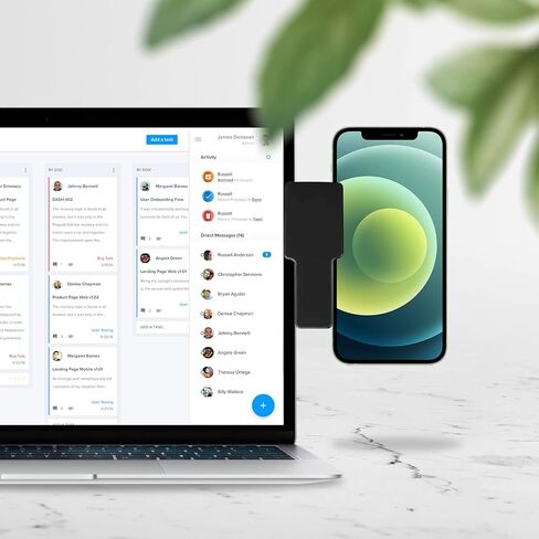 مشبك تثبيت جانبي للكمبيوتر المحمول من Olixar لأجهزة iPhone وiPad وMacBook والكمبيوتر اللوحي وأجهزة الكمبيوتر المحمولة والهواتف الذكية - زيادة الإنتاجية باستخدام جهاز iPad إلى الكمبيوتر المحمول، وحامل هاتف محمول بشاشة مزدوجة - شديد التحمل - أسود in Kuwait