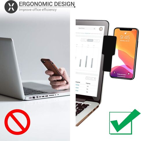 مشبك تثبيت جانبي للكمبيوتر المحمول من Olixar لأجهزة iPhone وiPad وMacBook والكمبيوتر اللوحي وأجهزة الكمبيوتر المحمولة والهواتف الذكية - زيادة الإنتاجية باستخدام جهاز iPad إلى الكمبيوتر المحمول، وحامل هاتف محمول بشاشة مزدوجة - شديد التحمل - أسود in Kuwait