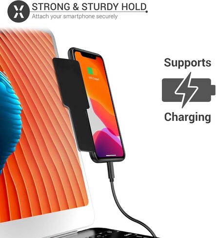 مشبك تثبيت جانبي للكمبيوتر المحمول من Olixar لأجهزة iPhone وiPad وMacBook والكمبيوتر اللوحي وأجهزة الكمبيوتر المحمولة والهواتف الذكية - زيادة الإنتاجية باستخدام جهاز iPad إلى الكمبيوتر المحمول، وحامل هاتف محمول بشاشة مزدوجة - شديد التحمل - أسود in Kuwait