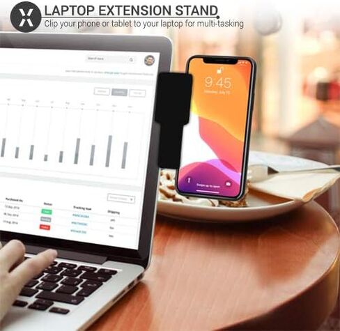 مشبك تثبيت جانبي للكمبيوتر المحمول من Olixar لأجهزة iPhone وiPad وMacBook والكمبيوتر اللوحي وأجهزة الكمبيوتر المحمولة والهواتف الذكية - زيادة الإنتاجية باستخدام جهاز iPad إلى الكمبيوتر المحمول، وحامل هاتف محمول بشاشة مزدوجة - شديد التحمل - أسود in Kuwait