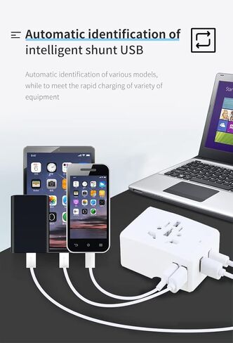 محول السفر العالمي واقي التيار 3 منافذ USB + منفذ واحد من النوع C (20 وات كحد أقصى) / مقابس تيار متردد متعددة NANOLAKE، مقابس لأكثر من 150 دولة الولايات المتحدة الأمريكية/الاتحاد الأوروبي/المملكة المتحدة/أستراليا إلخ. FCC، CE RoHS، مصراع أمان/مصراع أمان 2 in Kuwait