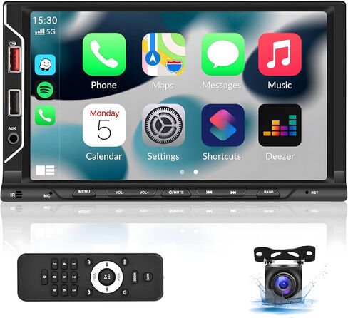 SIXWIN ستيريو سيارة مزدوج الدين مع Carplay لاسلكي Android Auto 7 بوصة تعمل باللمس راديو السيارة مع مشغل الوسائط المتعددة بلوتوث مع كاميرا احتياطية سيارة MP5 لاعب FM مرآة وصلة التحكم في عجلة القيادة in Saudi Arabia
