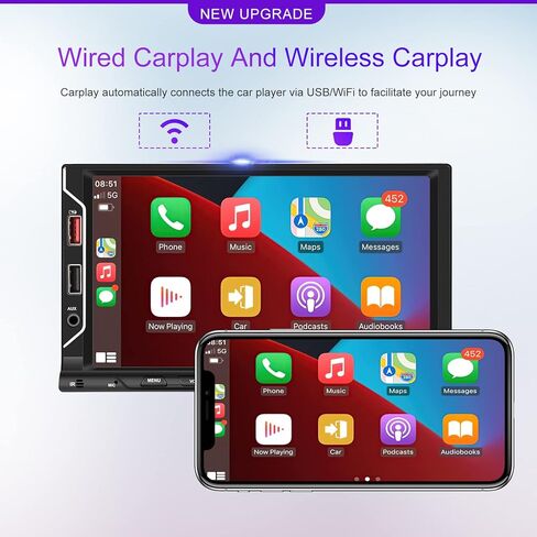 SIXWIN ستيريو سيارة مزدوج الدين مع Carplay لاسلكي Android Auto 7 بوصة تعمل باللمس راديو السيارة مع مشغل الوسائط المتعددة بلوتوث مع كاميرا احتياطية سيارة MP5 لاعب FM مرآة وصلة التحكم في عجلة القيادة in Saudi Arabia