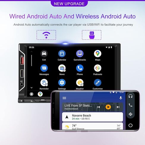 SIXWIN ستيريو سيارة مزدوج الدين مع Carplay لاسلكي Android Auto 7 بوصة تعمل باللمس راديو السيارة مع مشغل الوسائط المتعددة بلوتوث مع كاميرا احتياطية سيارة MP5 لاعب FM مرآة وصلة التحكم في عجلة القيادة in Saudi Arabia