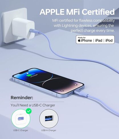 iPhone Charger Fast Charging, USB C to Lightning Cable 3 Pack 6 FT [MFi Certified] iPhone Cable Type C to Lightning Cable Fast Charging Cord Compatible with iPhone 14 13 12 11 Pro Max X Plus and More in Kuwait