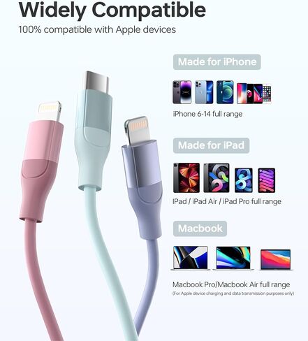 iPhone Charger Fast Charging, USB C to Lightning Cable 3 Pack 6 FT [MFi Certified] iPhone Cable Type C to Lightning Cable Fast Charging Cord Compatible with iPhone 14 13 12 11 Pro Max X Plus and More in Kuwait