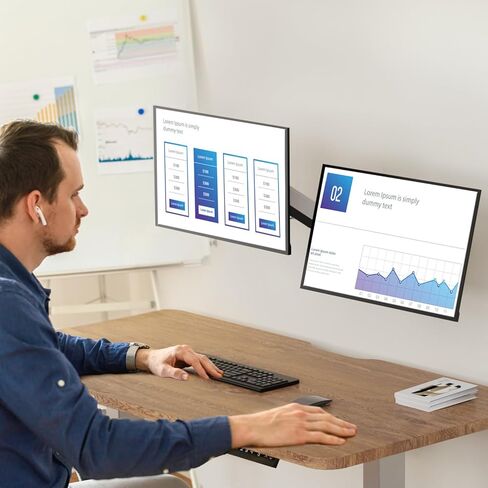حامل شاشة مزدوج على الحائط من MOUNT PRO لشاشات الكمبيوتر مقاس 13 إلى 32 بوصة، ذراع شاشة حائط زنبركي غاز لشاشتين، كل واحدة تحمل ما يصل إلى 17.6 رطل، حامل شاشة حائط قابل للتعديل مع VESA 75x75/100x100، أبيض in Kuwait