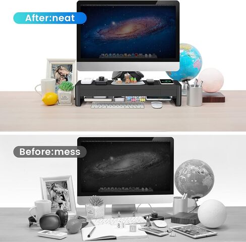 meatanty Dual Monitor Stand Riser with 2 Drawers,4 USB Ports and Charging Pad,Metal Monitor Stand for 2 Monitors Supports Transfer Data and Charging,Desk Organizer for PC,iMac(38.7 inches) in Kuwait