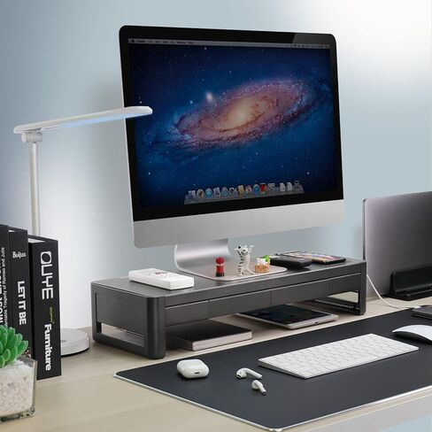 meatanty Dual Monitor Stand Riser with 2 Drawers,4 USB Ports and Charging Pad,Metal Monitor Stand for 2 Monitors Supports Transfer Data and Charging,Desk Organizer for PC,iMac(38.7 inches) in Kuwait