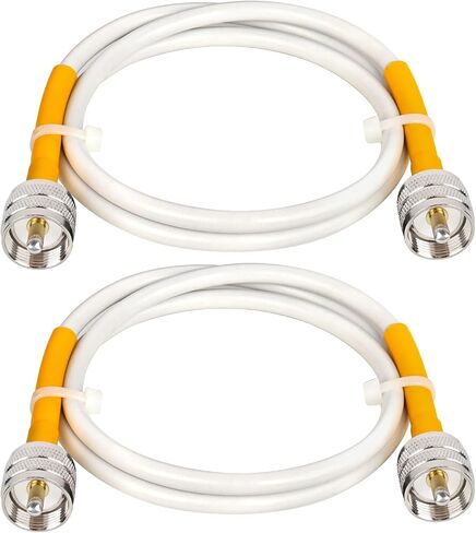 MOOKEERF CB Coax Cable, 25ft RG8X PVC White Marine Coaxial Cable, UHF PL259 Male to Male Connector for CB, HAM, VHF Radios & SWR Meter/Antenna Analyzer in Kuwait