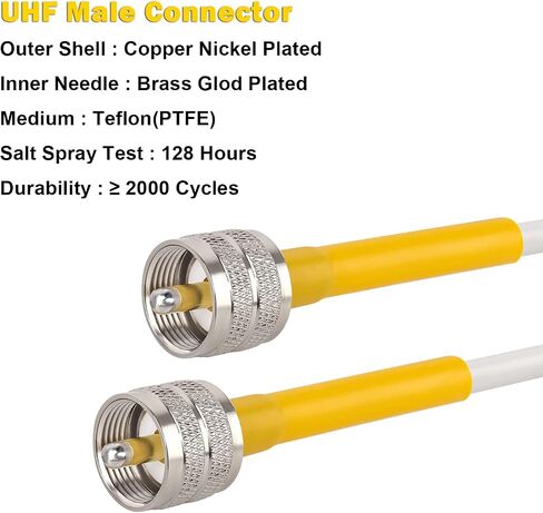 MOOKEERF CB Coax Cable, 25ft RG8X PVC White Marine Coaxial Cable, UHF PL259 Male to Male Connector for CB, HAM, VHF Radios & SWR Meter/Antenna Analyzer in Kuwait