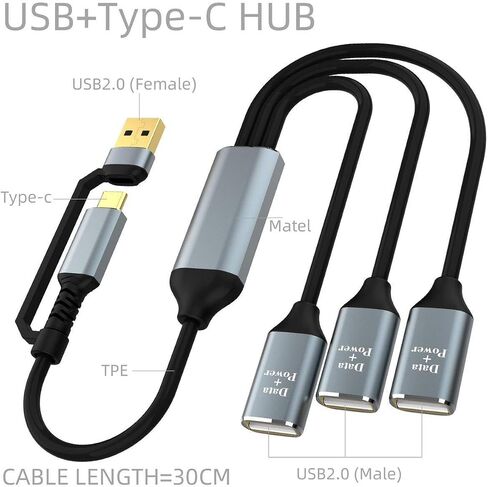 محول كابل USB C ذكر إلى ثلاثة USB أنثى، 2 في 1 USB A وUSB C ذكر إلى 3 أنواع A 2.0 OTG Splitter Dongle سلك محول موصل متعدد المحور لأجهزة MacBook، iPad Pro Air، Microsoft Surface Go in Kuwait