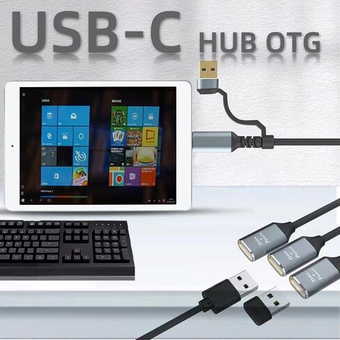 محول كابل USB C ذكر إلى ثلاثة USB أنثى، 2 في 1 USB A وUSB C ذكر إلى 3 أنواع A 2.0 OTG Splitter Dongle سلك محول موصل متعدد المحور لأجهزة MacBook، iPad Pro Air، Microsoft Surface Go in Kuwait