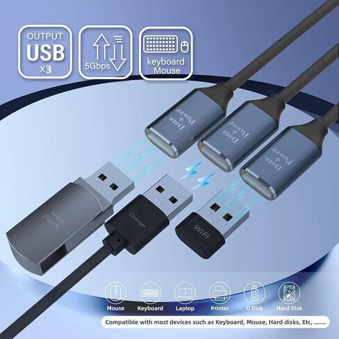 محول كابل USB C ذكر إلى ثلاثة USB أنثى، 2 في 1 USB A وUSB C ذكر إلى 3 أنواع A 2.0 OTG Splitter Dongle سلك محول موصل متعدد المحور لأجهزة MacBook، iPad Pro Air، Microsoft Surface Go in Kuwait