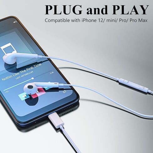 Aolcev Wired Earbuds for iPhone, in-Ear Headphones Compatible with iPhone 12/12 Mini/Pro/Pro max, Earphones with Multi-Function Button for Music, Calls, and Volume Control, Headset with Mic, White in Kuwait