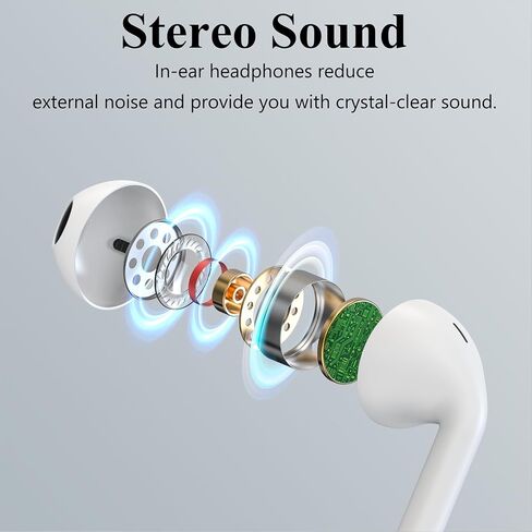 Aolcev Wired Earbuds for iPhone, in-Ear Headphones Compatible with iPhone 12/12 Mini/Pro/Pro max, Earphones with Multi-Function Button for Music, Calls, and Volume Control, Headset with Mic, White in Kuwait