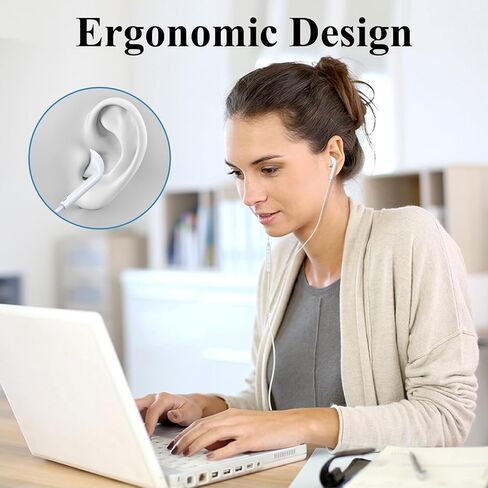 Aolcev Wired Earbuds for iPhone, in-Ear Headphones Compatible with iPhone 12/12 Mini/Pro/Pro max, Earphones with Multi-Function Button for Music, Calls, and Volume Control, Headset with Mic, White in Kuwait