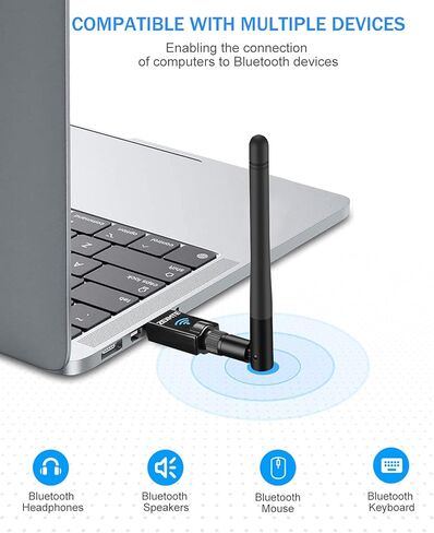 محول بلوتوث USB طويل المدى للكمبيوتر الشخصي USB دونجل بلوتوث لاسلكي لسماعات الرأس، 328 قدم/ 100 متر، مستقبل ارسال بلوتوث 5.0 لويندوز 10/8/8.1/7 in Kuwait