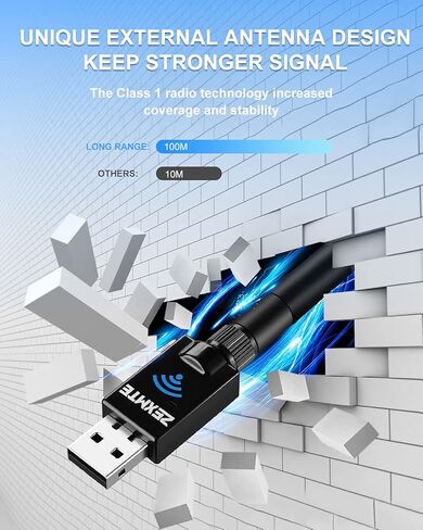 محول بلوتوث USB طويل المدى للكمبيوتر الشخصي USB دونجل بلوتوث لاسلكي لسماعات الرأس، 328 قدم/ 100 متر، مستقبل ارسال بلوتوث 5.0 لويندوز 10/8/8.1/7 in Kuwait