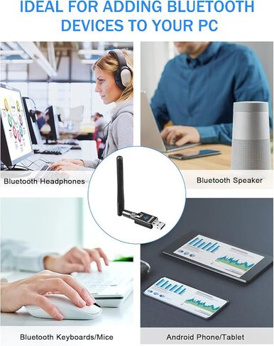 محول بلوتوث USB طويل المدى للكمبيوتر الشخصي USB دونجل بلوتوث لاسلكي لسماعات الرأس، 328 قدم/ 100 متر، مستقبل ارسال بلوتوث 5.0 لويندوز 10/8/8.1/7 in Kuwait