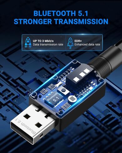 زيكسمتي محول بلوتوث للكمبيوتر 5.1، محول بلوتوث USB طويل المدى 328 قدم/100 متر دونجل بلوتوث 5.1 اي دي ار، محول بلوتوث للكمبيوتر ويندوز 11/10/8/7 - محول USB بلوتوث للكمبيوتر واللابتوب in Kuwait