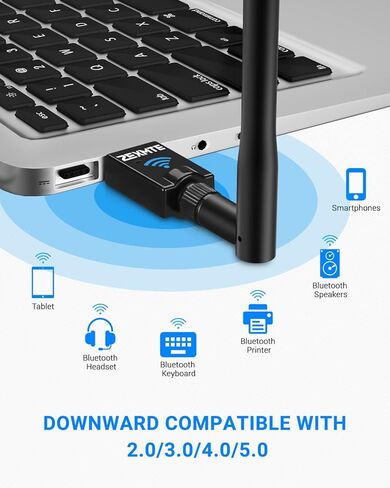 زيكسمتي محول بلوتوث للكمبيوتر 5.1، محول بلوتوث USB طويل المدى 328 قدم/100 متر دونجل بلوتوث 5.1 اي دي ار، محول بلوتوث للكمبيوتر ويندوز 11/10/8/7 - محول USB بلوتوث للكمبيوتر واللابتوب in Kuwait