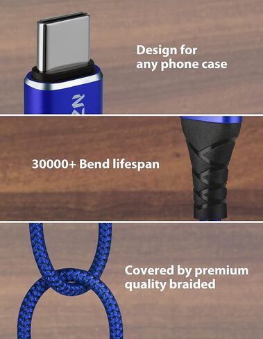 كابل شاحن HOINZN USB C [عبوتان، 3أقدام]، سلك شحن سريع 3A من النوع C متين ومضفر متوافق مع Samsung Galaxy A20 A50 A51 A71، S20 S10 S9 S8 Plus كابل شاحن الهاتف الخلوي Android أزرق in Kuwait