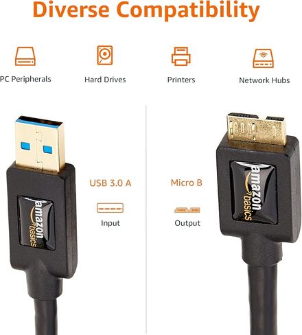 Amazon Basics Z25K، كابل USB 3.0، من النوع A ذكر إلى Micro B، 6 أقدام (1.8 متر)، أسود in Saudi Arabia