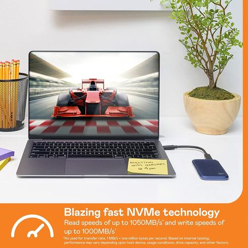 WD 1TB My Passport Portable SSD, External NVMe Solid State Drive, USB-C, up to 1050 MB/s, Works with PC, Xbox and PlayStation, 2-Meters Drop Resistance, Midnight Blue in Saudi Arabia