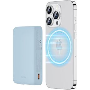 BENKS Magnetic Wireless Power Bank Compatible with Magsafe, Ultra-Thin 5000mAh Magnetic Battery Pack Portable Charger with USB-C Cable, for iPhone 15/14/13/12 Series, Black
