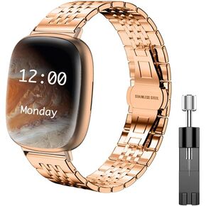 أربطة معدنية Anwey متوافقة مع Fitbit Versa 4/Fitbit Sense 2/Fibit Versa 3/Fitbit Sense، حزام بديل، للنساء والرجال، ستانلس ستيل، فضي، ذهبي، أسود، إكسسوار in Kuwait