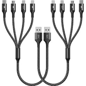 كابل شحن متعدد قصير RULUS [2 حزمة/35 سم] كابل USB متعدد 4 في 1 شاحن متعدد سلك شاحن سريع مضفر كابل شاحن USB عالمي مع منفذ IP/النوع C/Micro USB للهواتف المحمولة والأجهزة اللوحية والمزيد in Kuwait