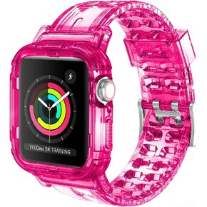 Compatible for Apple Watch Band 45mm 44mm 42mm with Bumper Case - Sports Men Women Bands for iWatch Series 6 5 4 3 2 1 SE, TPU Rugged Sports Band with Full Protection Case for Girl/Women…