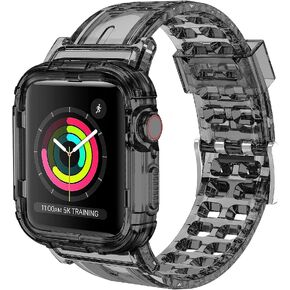 Compatible for Apple Watch Band 45mm 44mm 42mm with Bumper Case - Sports Men Women Bands for iWatch Series 6 5 4 3 2 1 SE, TPU Rugged Sports Band with Full Protection Case for Girl/Women…