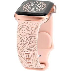سوار TOYOUTHS Boho منقوش متوافق مع سوار ساعة Apple 45 مم 44 مم 42 مم 49 مم للنساء والفتيات، أشرطة زهور رياضية مصممة من السيليكون الغربي لسلسلة iWatch 8/7/6/5/4/3/2/1/SE/Ultra، أبيض in Kuwait