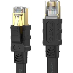 Senetem Cat 8 Ethernet Cable 25FT, 40Gbps Flat RJ45 LAN Network Cable | Flat shielded Cat 8 cable supports 40Gbps/2000MHz for gaming/PC/PS5/4/3/ Xbox/modem and router. Outdoor & indoor patch cord in Saudi Arabia