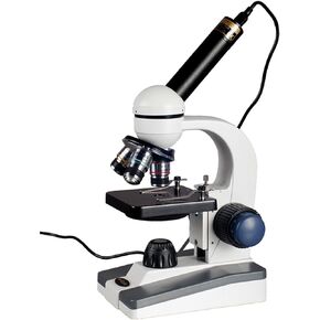 AmScope M150B-E Digital Compound Monocular Microscope, WF10x and WF20x | 40X-800X Magnification Range 0.3MP CMOS Sensor USB 2.0 Connectivity Compound Biological Microscope Built-In LED in Kuwait