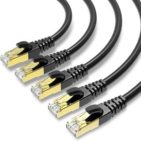 KASIMO CAT 8 Ethernet Cable 3 Feet, 5 Pack Black Shielded SFTP Internet Network Patch Cord, Heavy Duty High Speed LAN Cables w Gold Plated RJ45 Connector Professional for Router, Modem, Gaming in Saudi Arabia