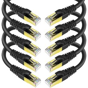 KASIMO CAT 8 Ethernet Cable 3 Feet, 5 Pack Black Shielded SFTP Internet Network Patch Cord, Heavy Duty High Speed LAN Cables w Gold Plated RJ45 Connector Professional for Router, Modem, Gaming