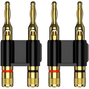 Gold Plated Copper Dual Banana Plug Connectors Pair (2pcs Black) for amplifiers Installation/Home Theater, AV Receivers/peakers Cable 12 to 18 AWG Wires Support 30-60V DC 32A 4mm Plugs