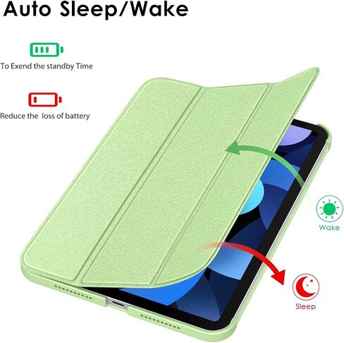 DTTO Case for New iPad Air 11 inch M2 / iPad Air 5th&4th Generation 10.9 Inch, Hard Back Sparkled and Sheen Front Cover for iPad Air Case 2024/2022/2020, Support 2nd Gen Pencil Charging - Light Green in Saudi Arabia