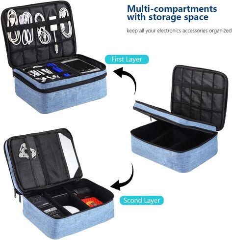 Travel Electronics Organizer, Waterproof Cable Organizer Bag for Electronic Accessories Double Layer Large Shockproof Cable Storage Bag for Cord, Power Bank, Tablet(Up to iPad 11 inch) - Black in Saudi Arabia