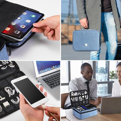 Travel Electronics Organizer, Waterproof Cable Organizer Bag for Electronic Accessories Double Layer Large Shockproof Cable Storage Bag for Cord, Power Bank, Tablet(Up to iPad 11 inch) - Black in Saudi Arabia