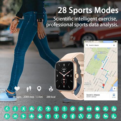 Smart Watch (Answer/Make Call), 1.7" Waterproof Smartwatch 28 Sports Fitness Tracker with Heart Rate Monitor Sleep Tracker Blood Oxygen for Android iPhone Samsung, GPS Step Counter Pedometer for Women in Saudi Arabia