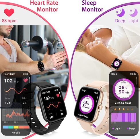 Smart Watch (Answer/Make Call), 1.7" Waterproof Smartwatch 28 Sports Fitness Tracker with Heart Rate Monitor Sleep Tracker Blood Oxygen for Android iPhone Samsung, GPS Step Counter Pedometer for Women in Saudi Arabia