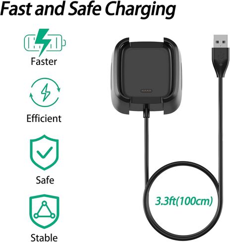 اوميدا شاحن لساعة فيتبيت فيرسا 2 الذكية، عبوة من 2 كيبل شحن USB بديل مع مخزون شحن (3.3 قدم) كيبل شاحن متين لمتعقب اللياقة البدنية والصحة فيتبيت فيرسا 2 in Kuwait