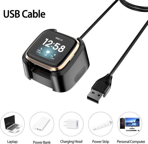 اوميدا شاحن لساعة فيتبيت فيرسا 2 الذكية، عبوة من 2 كيبل شحن USB بديل مع مخزون شحن (3.3 قدم) كيبل شاحن متين لمتعقب اللياقة البدنية والصحة فيتبيت فيرسا 2 in Kuwait